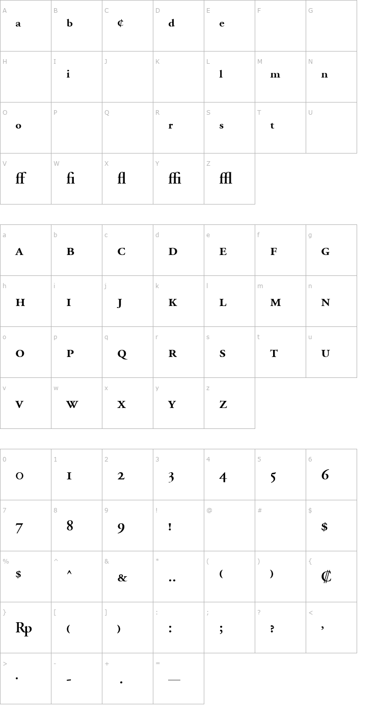 Character Map Adobe Garamond Semibold Expert Font