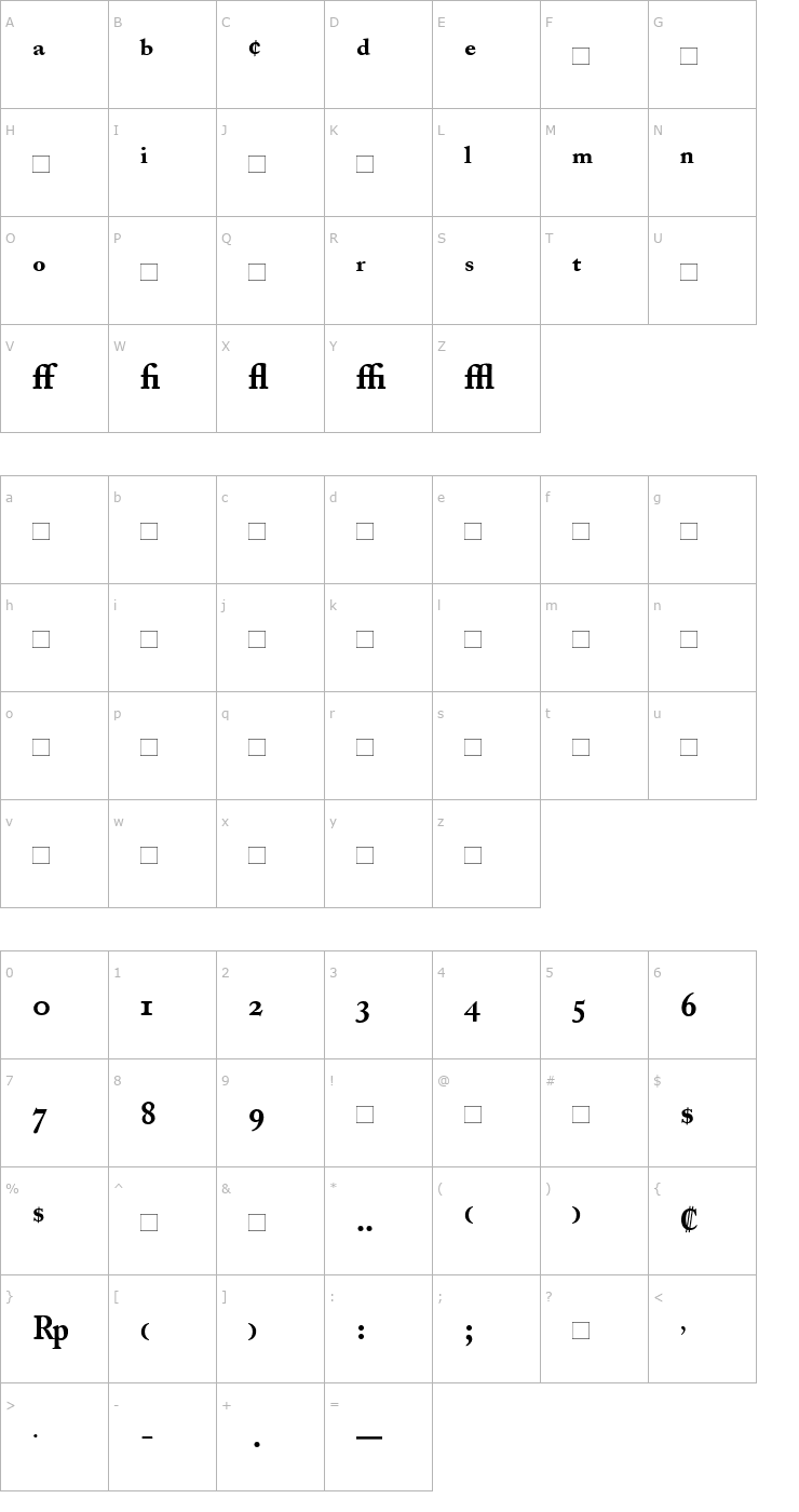 Character Map AdobeCaslonExpert-Bold Font