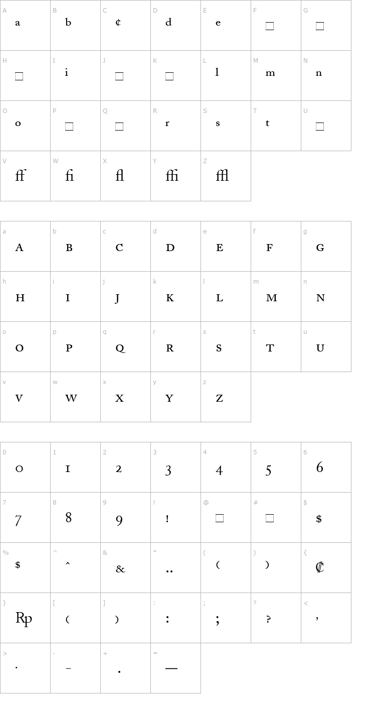 Character Map AdobeCaslonExpert Font