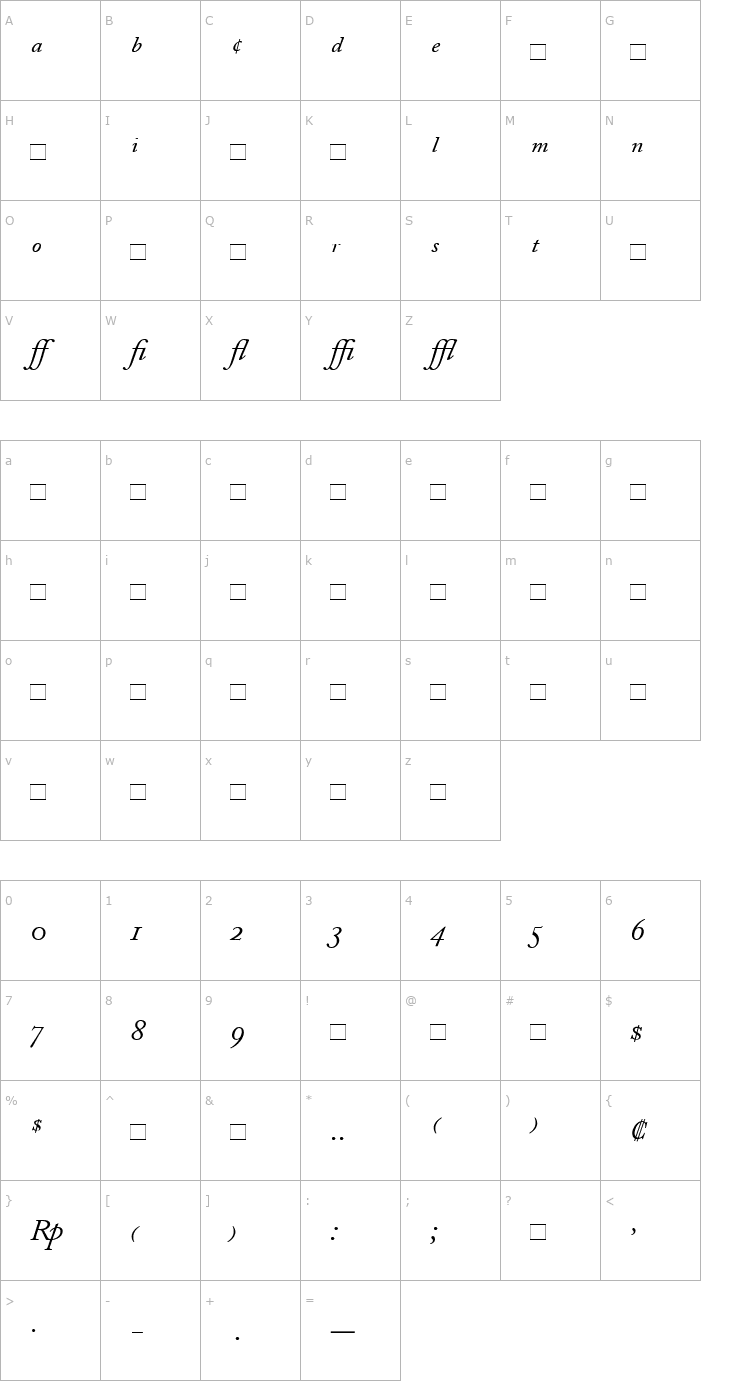 Character Map AdobeCaslonExpert-Italic Font