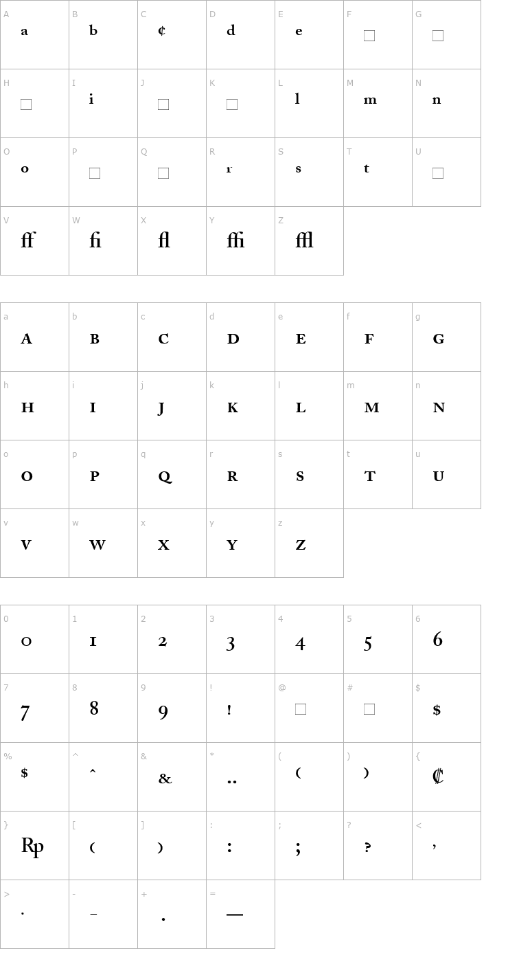 Character Map AdobeCaslonExpert-SemiBold Font