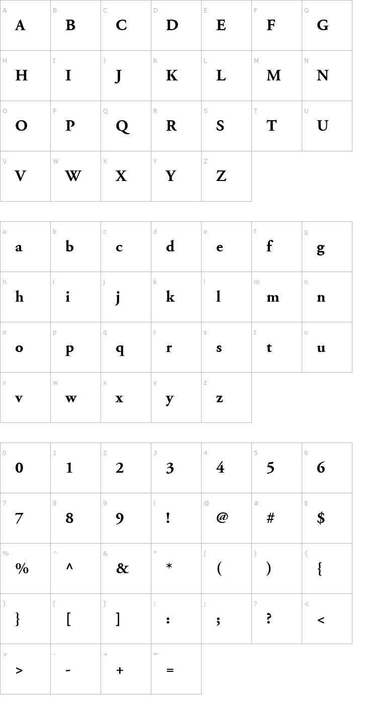 Character Map AdobeGaramond-Bold Font