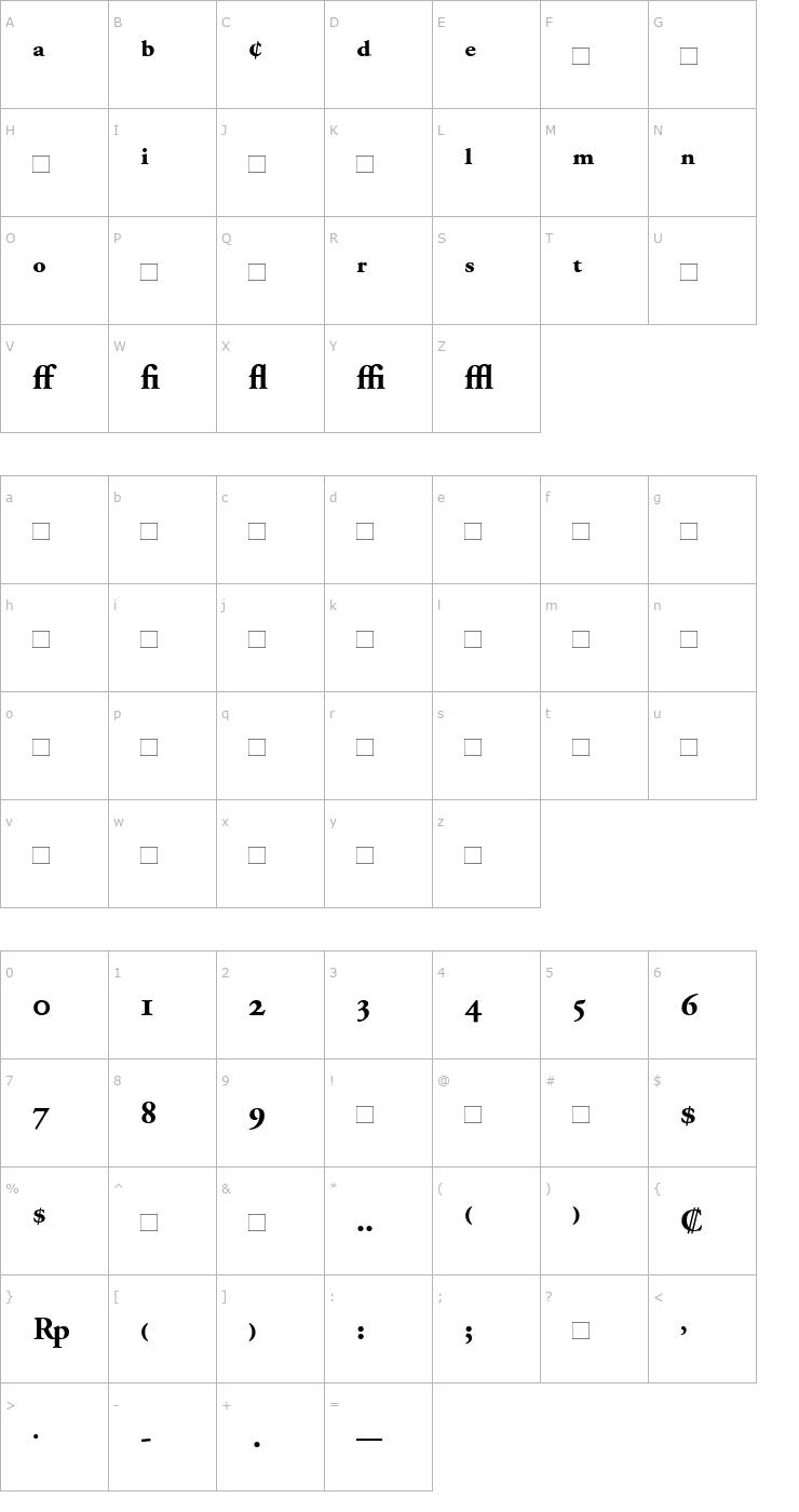 Character Map AdobeGaramondExpert-Bold Font