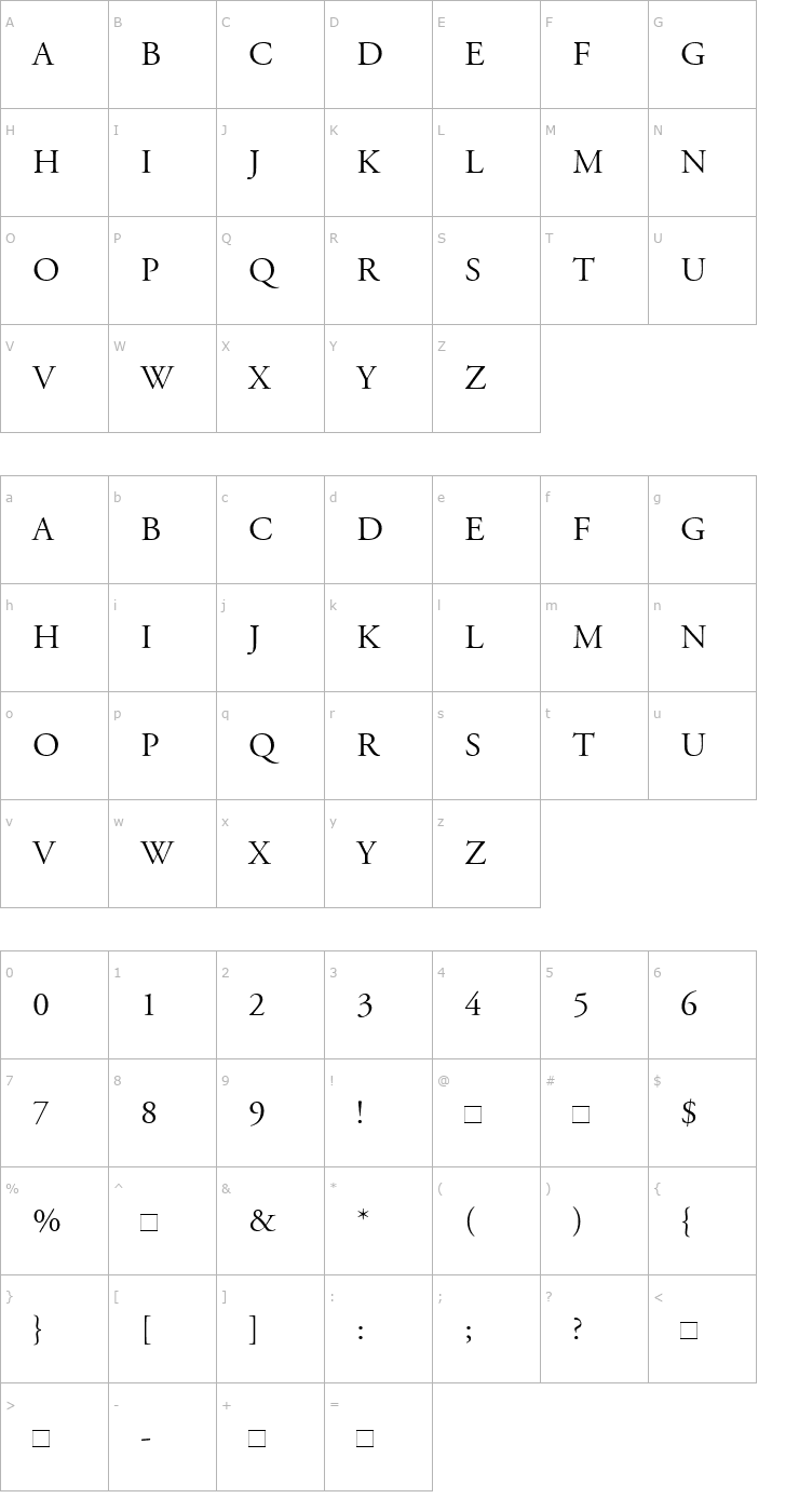 Character Map AdobeGaramondTitlingCapitals Font