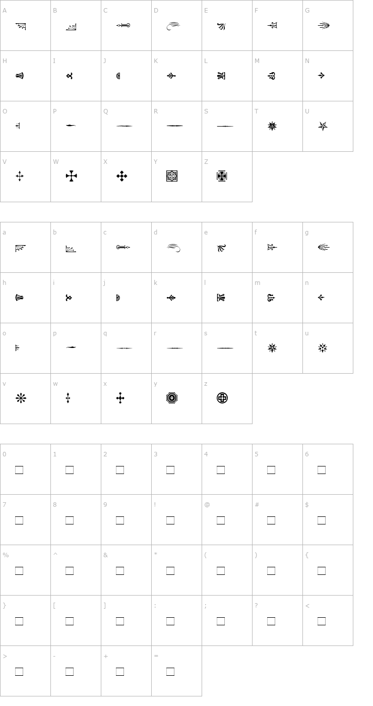 Character Map AdobeWoodTypeOrnamentsOne Font