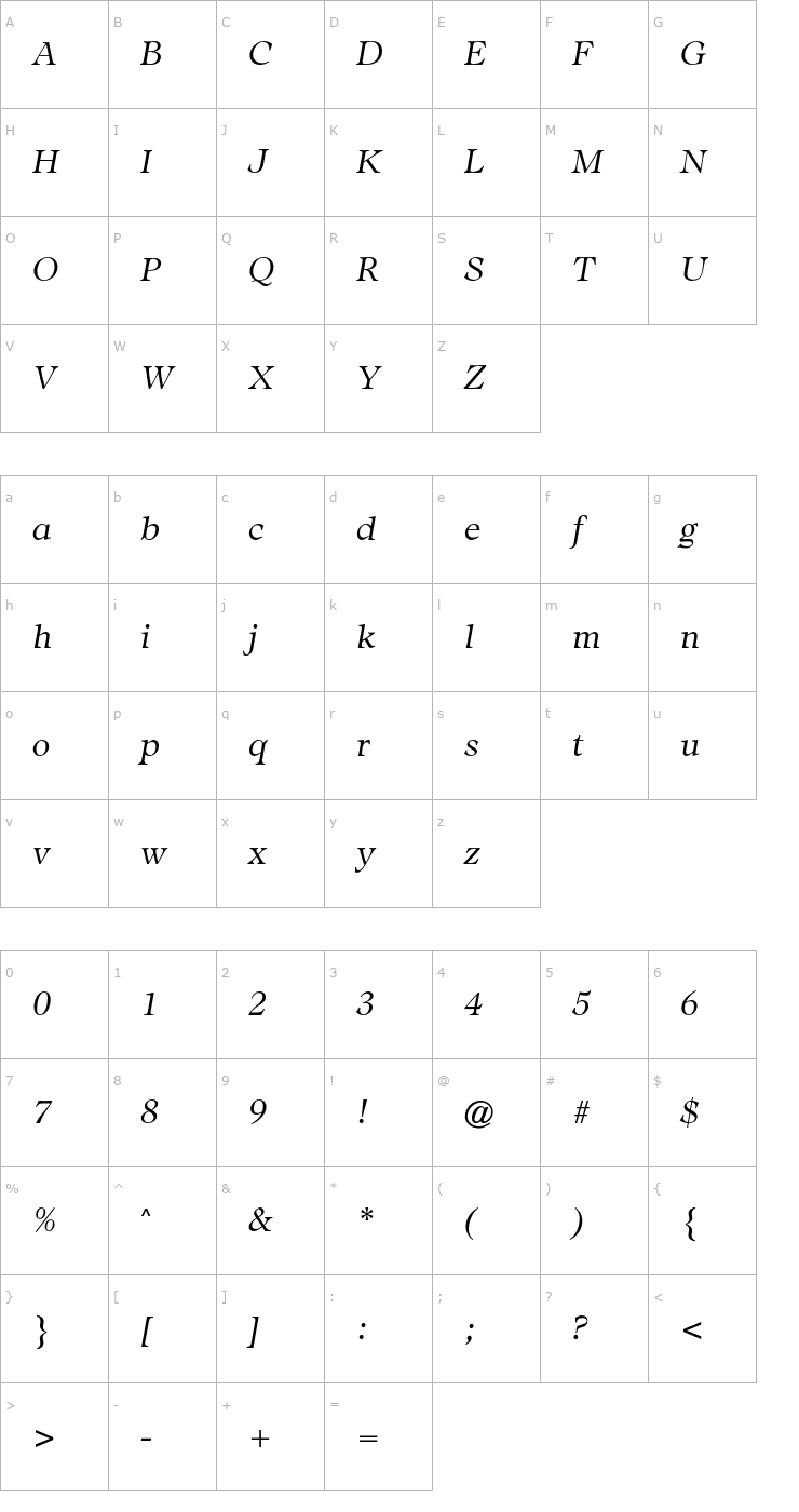 Character Map Adroit CG Light Italic Font