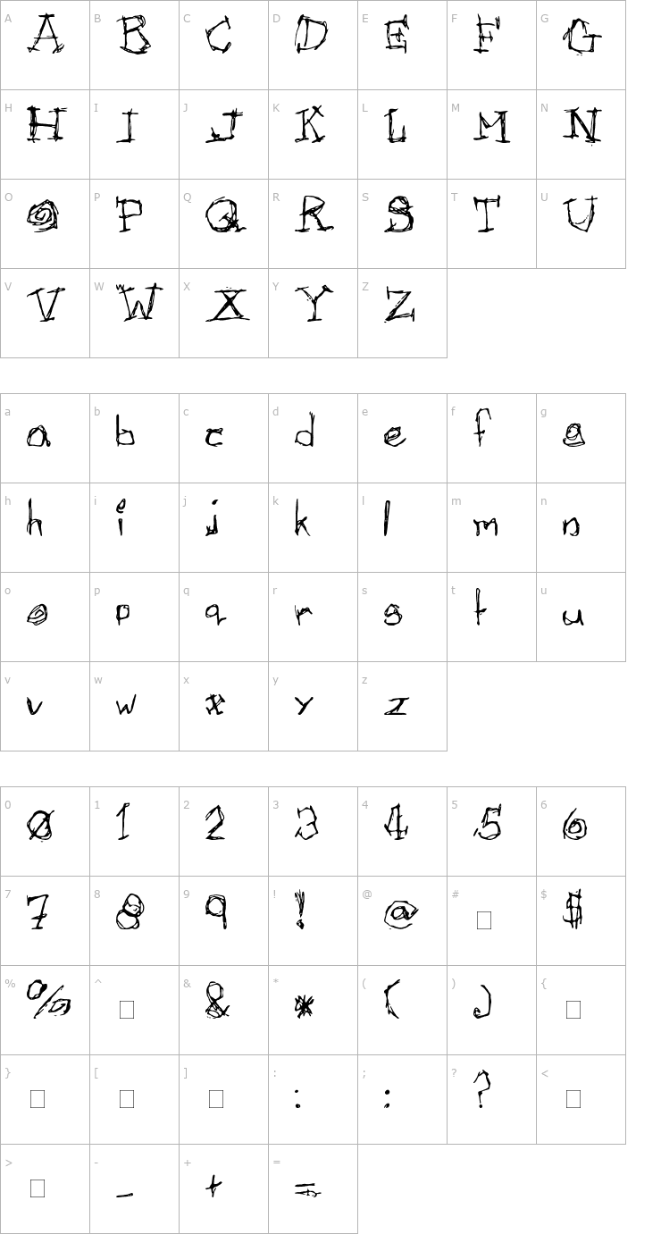 Character Map Afectionless Font