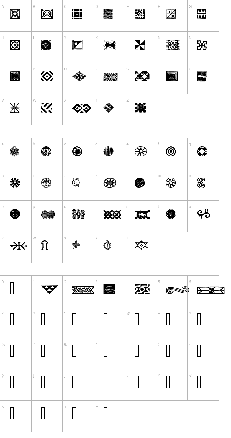 Character Map African Ornaments One Font