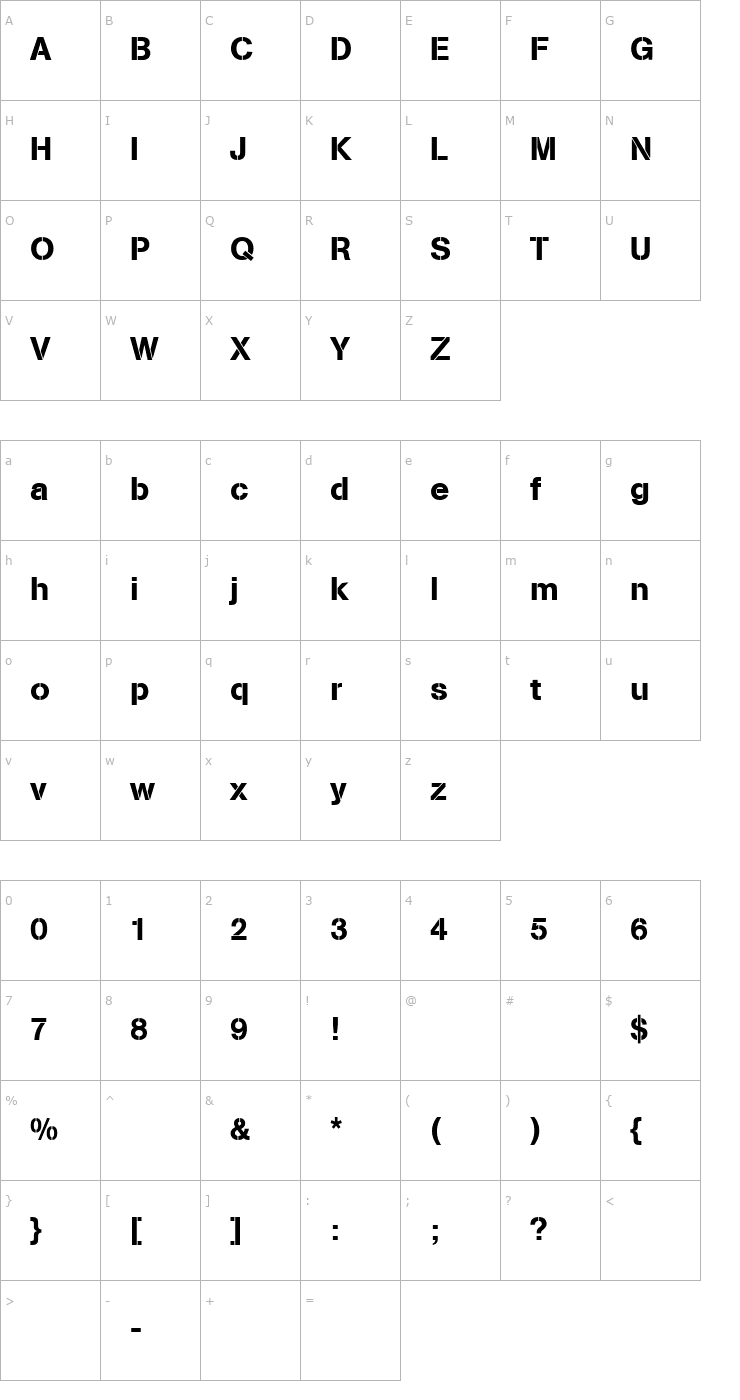 Character Map AG Book Stencil Font