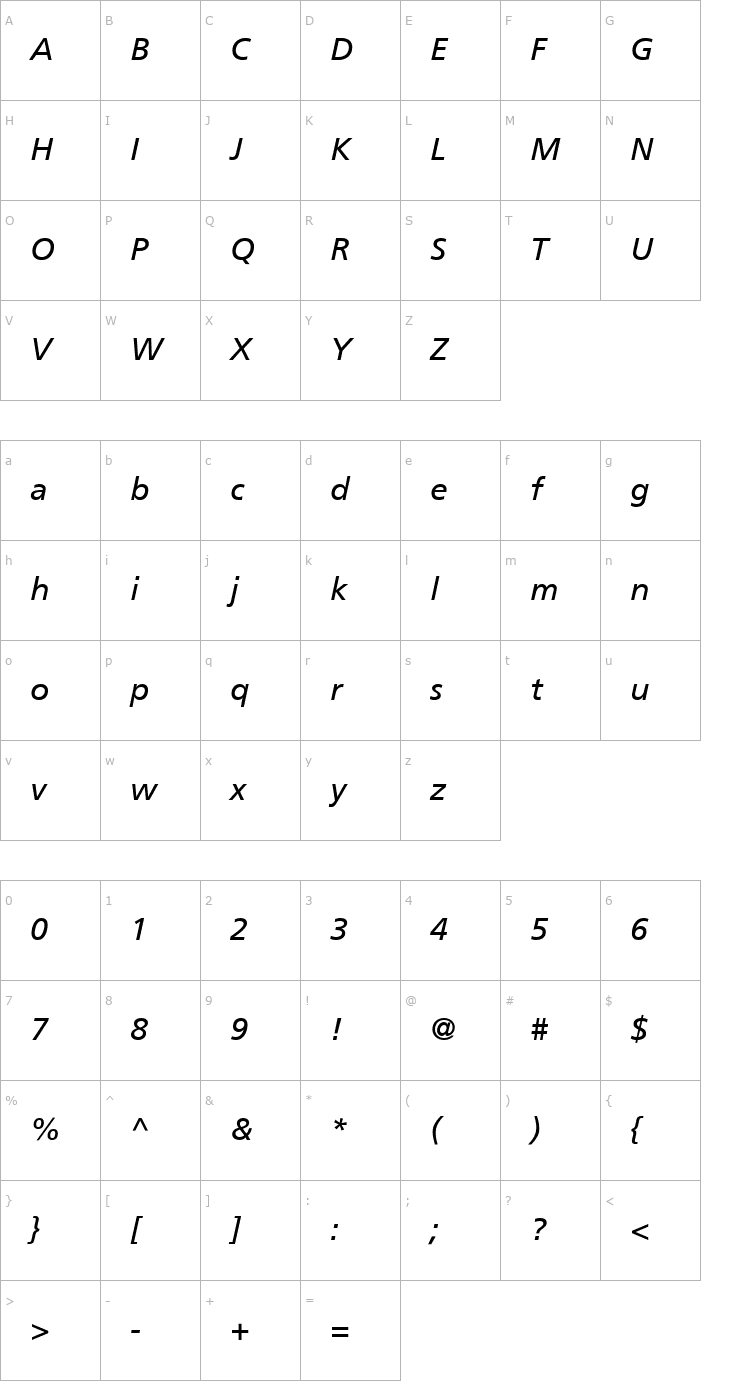 Character Map AG Foreigner Italic Medium Font