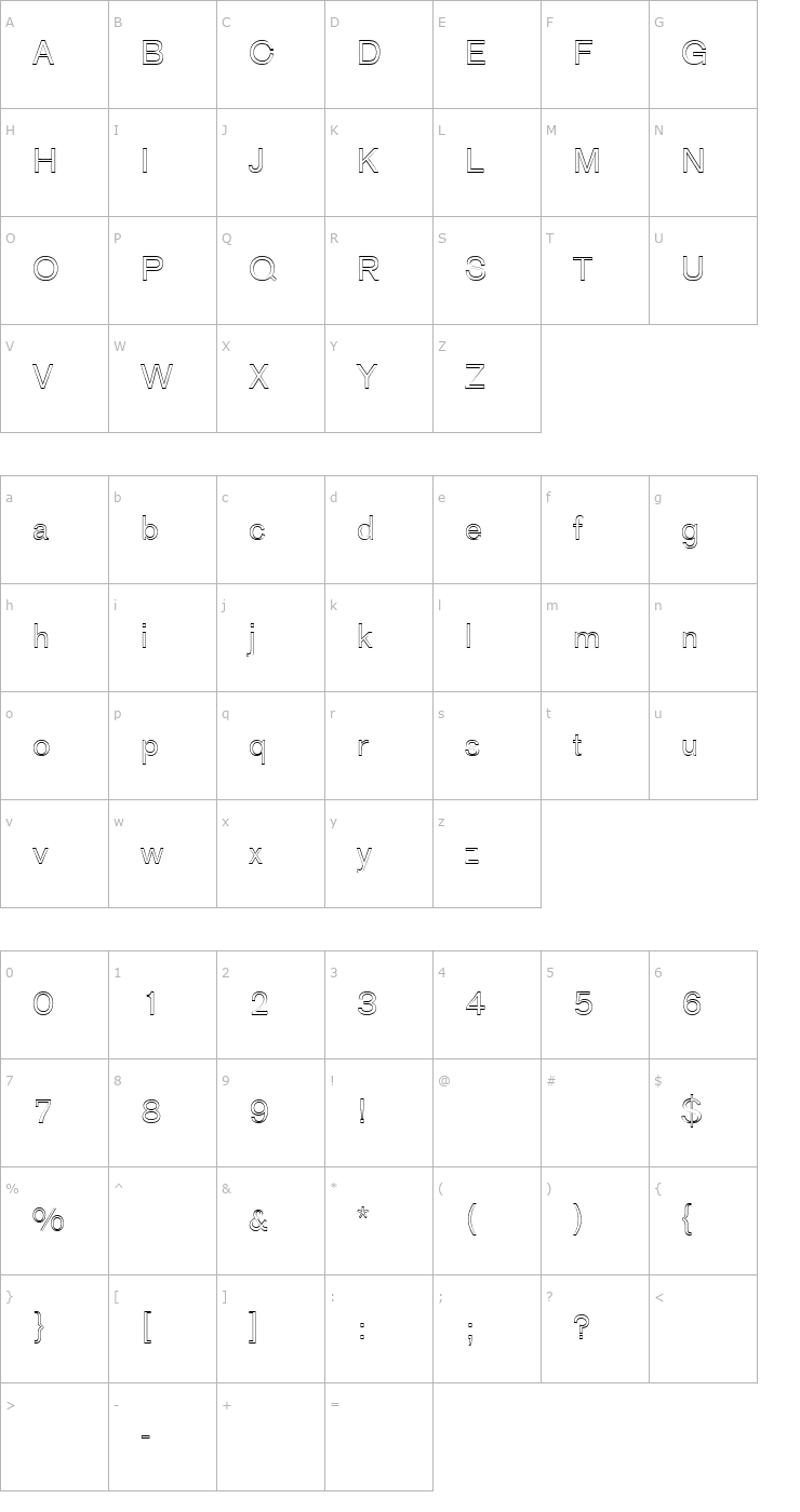 Character Map AG Old Face Outline Font