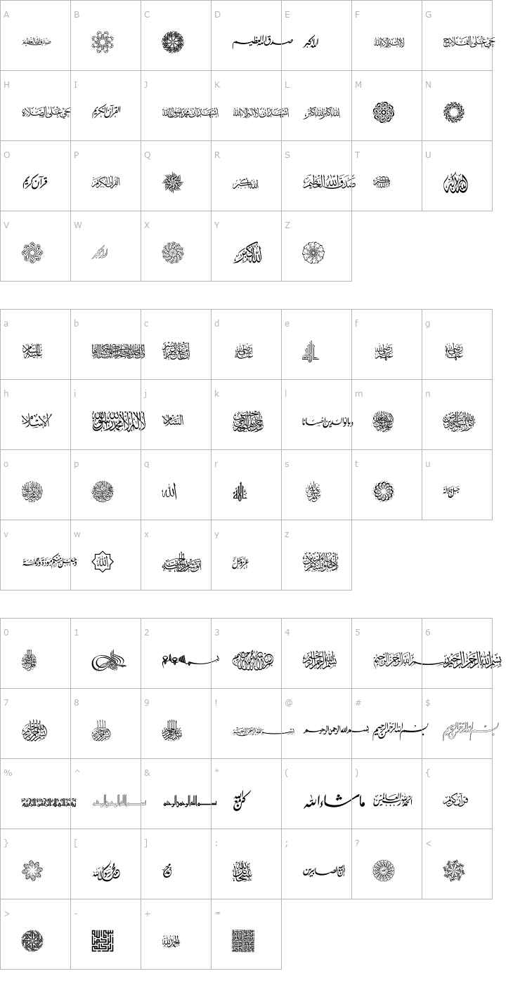 Character Map AGA Islamic Phrases Font