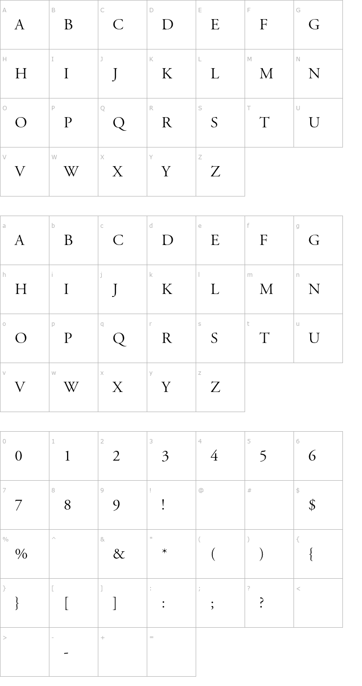 Character Map AGaramond-Titling Font