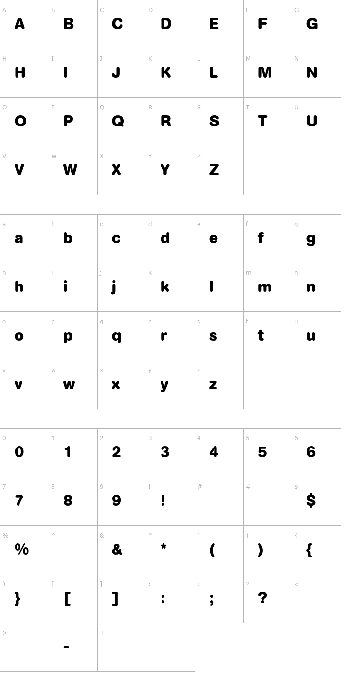 Character Map AGBookRounded-Bold Font