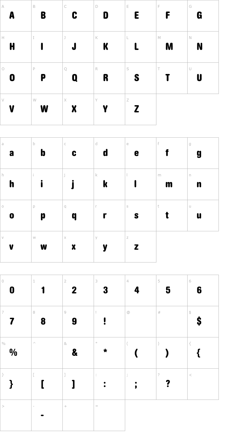 Character Map AGBookRounded-BoldCn Font