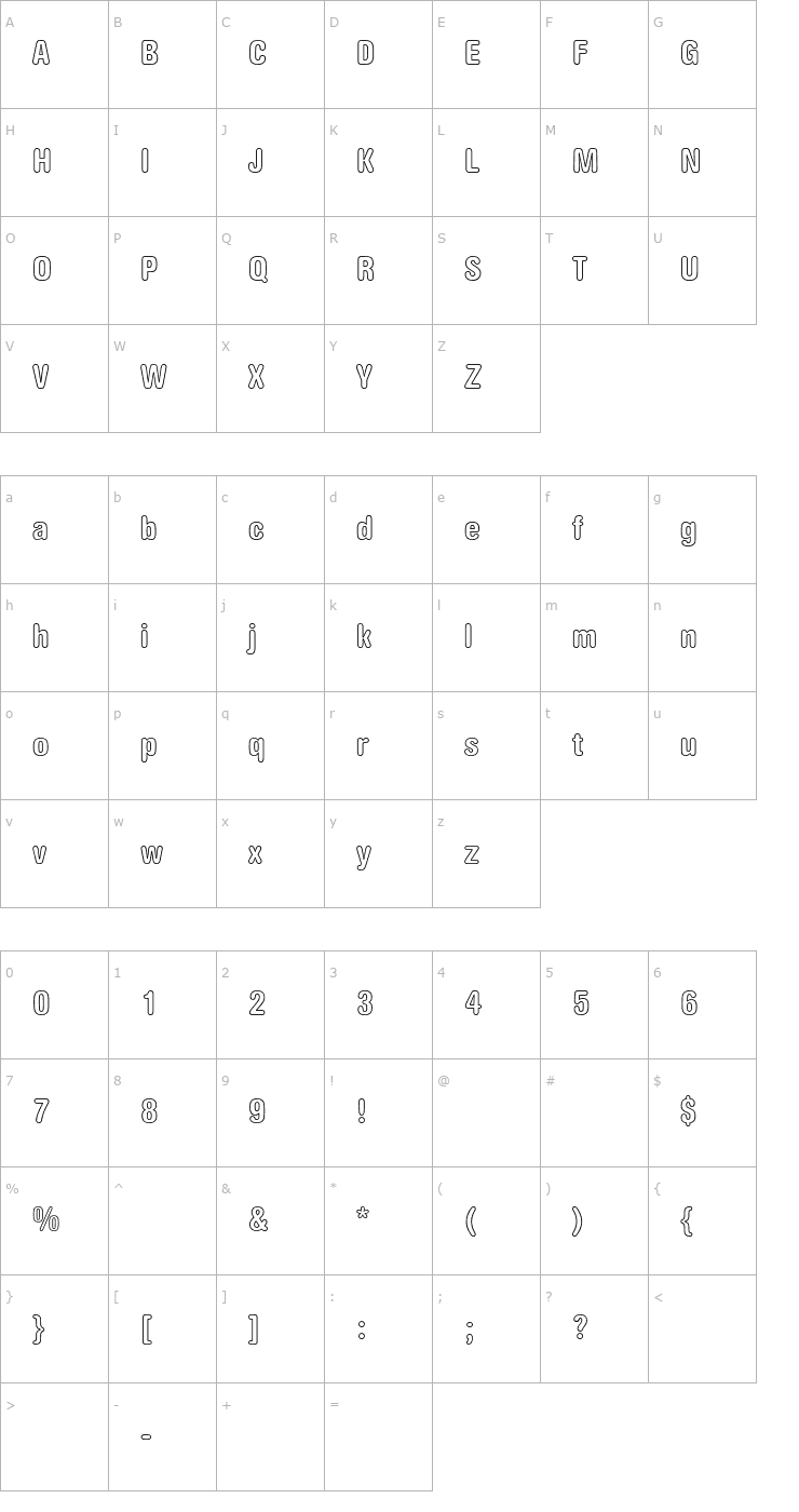 Character Map AGBookRounded-BoldCnOutline Font