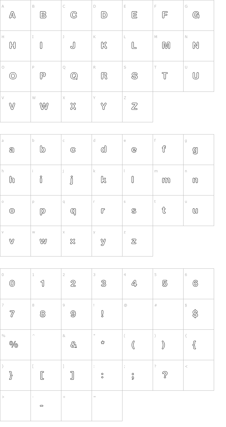 Character Map AGBookRounded-BoldOutline Font