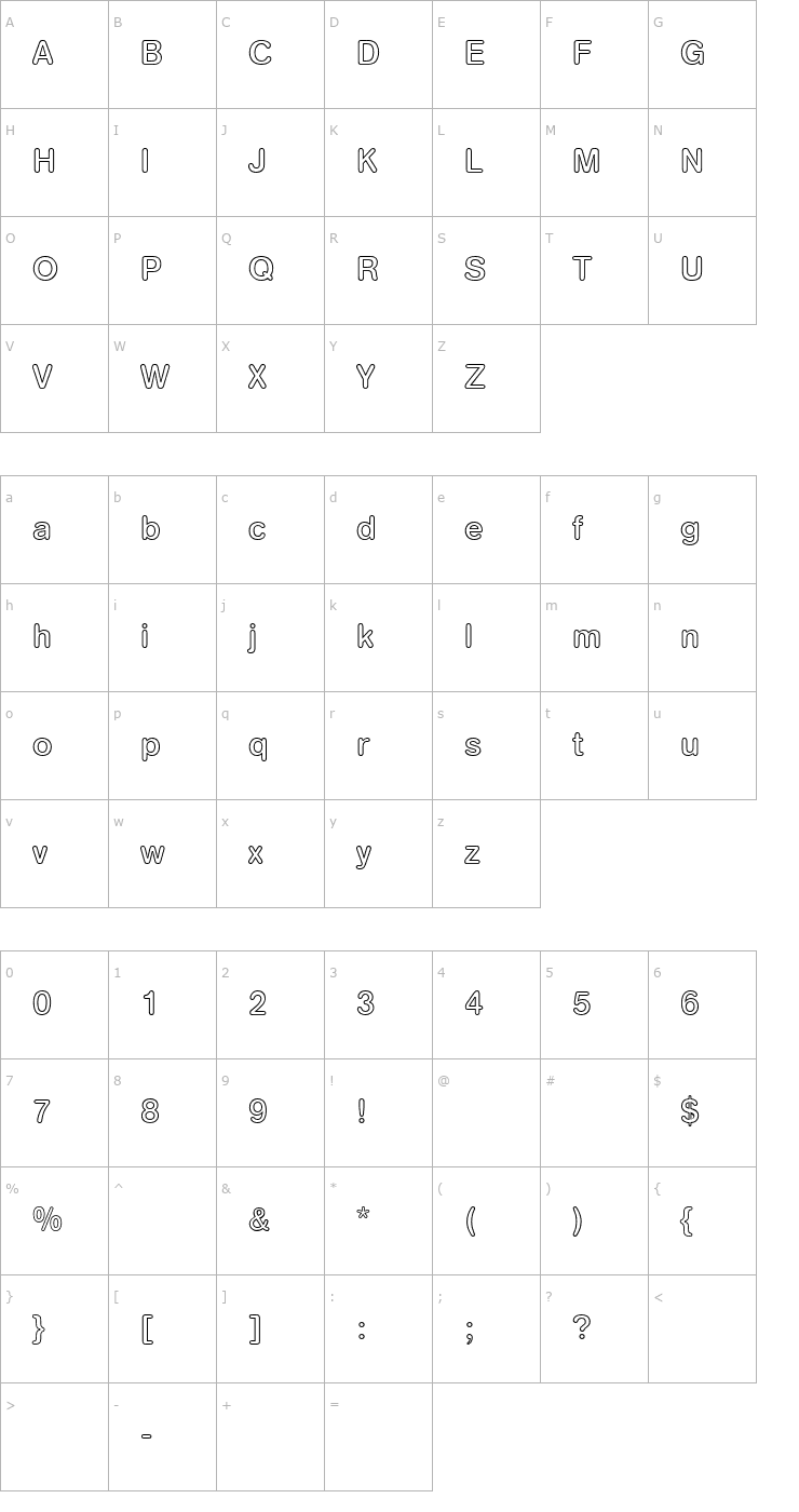 Character Map AGBookRounded-MediumOutline Font