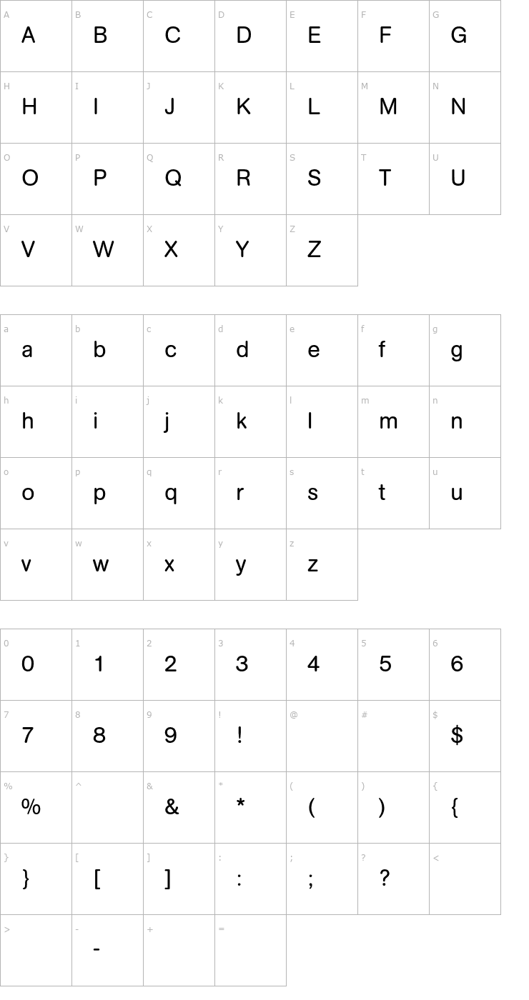 Character Map AGBookRounded-Regular Font