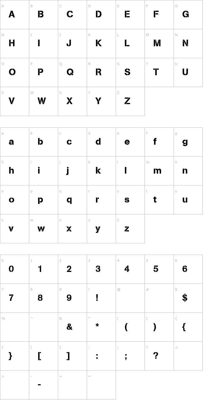 Character Map AGBookStencil Font