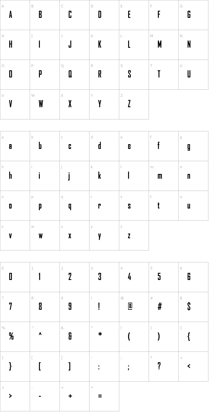 Character Map AgencyFB-BoldCondensed Font