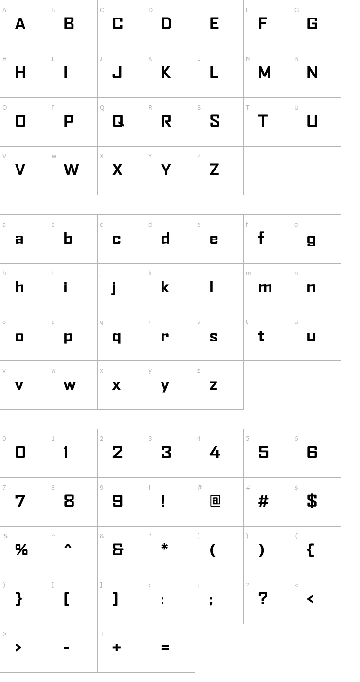 Character Map AgencyFB-BoldWide Font