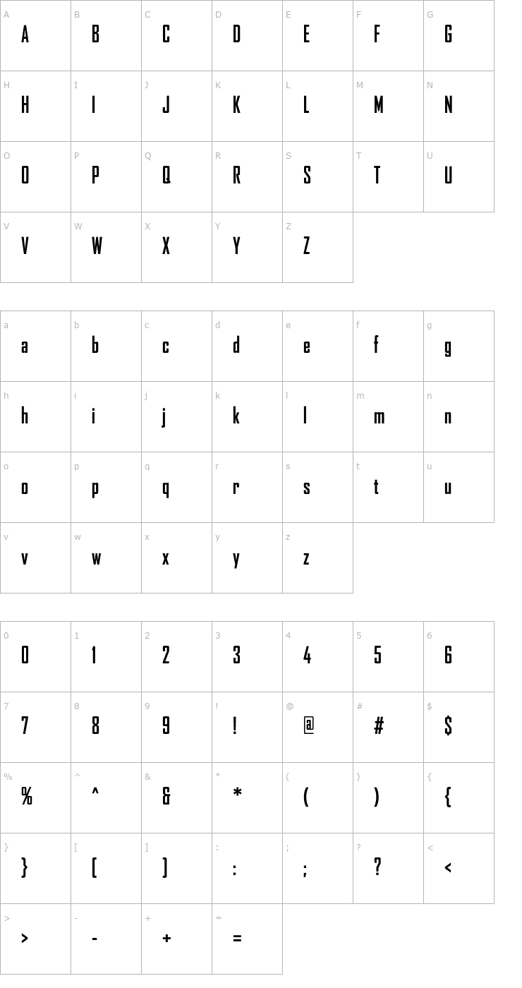 Character Map AgencyFBCnd-Bold Font