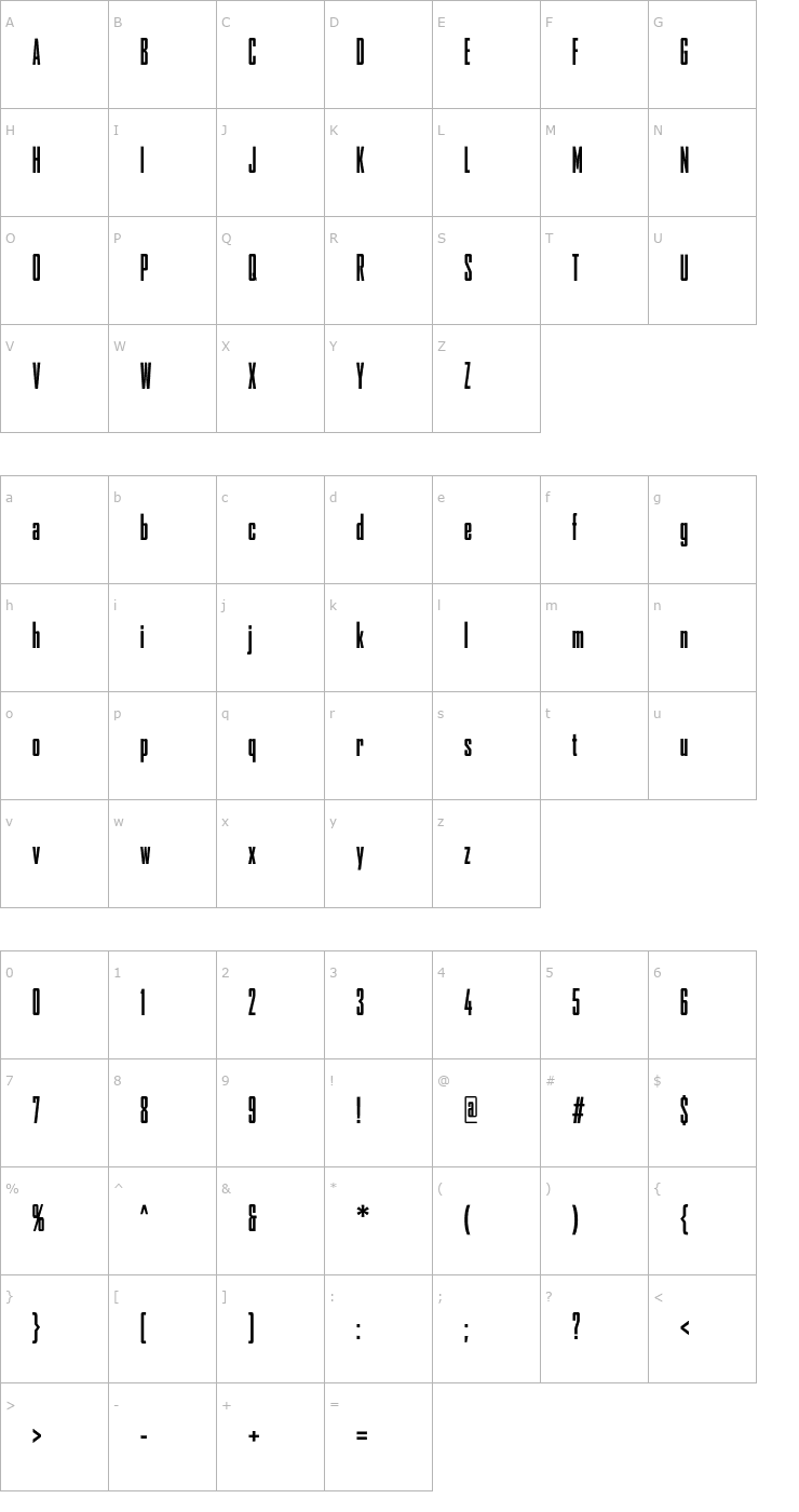 Character Map AgencyFBComp-Bold Font