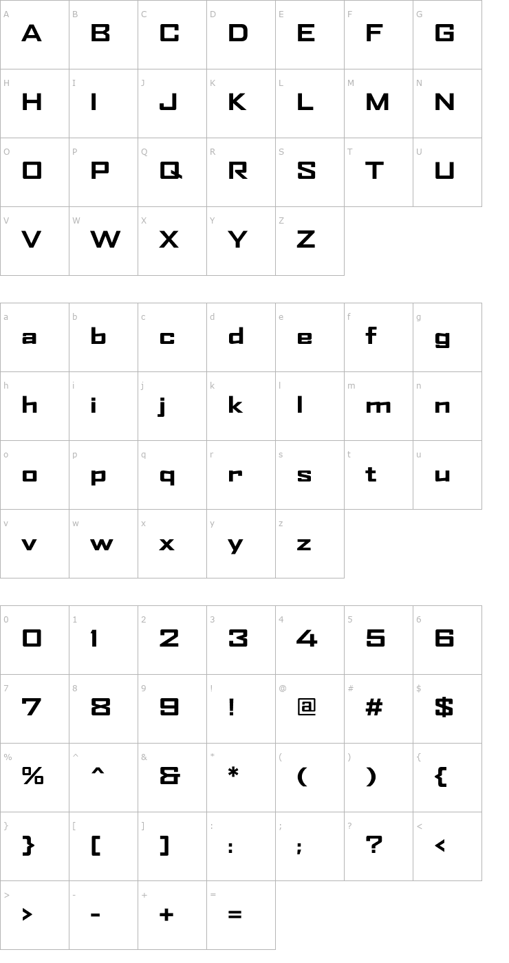 Character Map AgencyFBExt-Bold Font