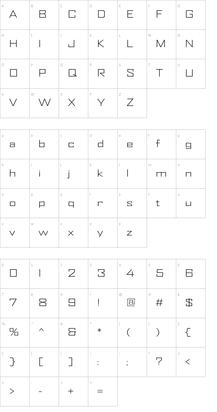 Character Map AgencyFBLightExt Font