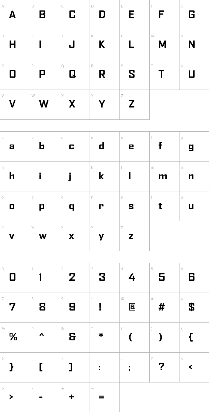 Character Map AgencyFBWide-Bold Font