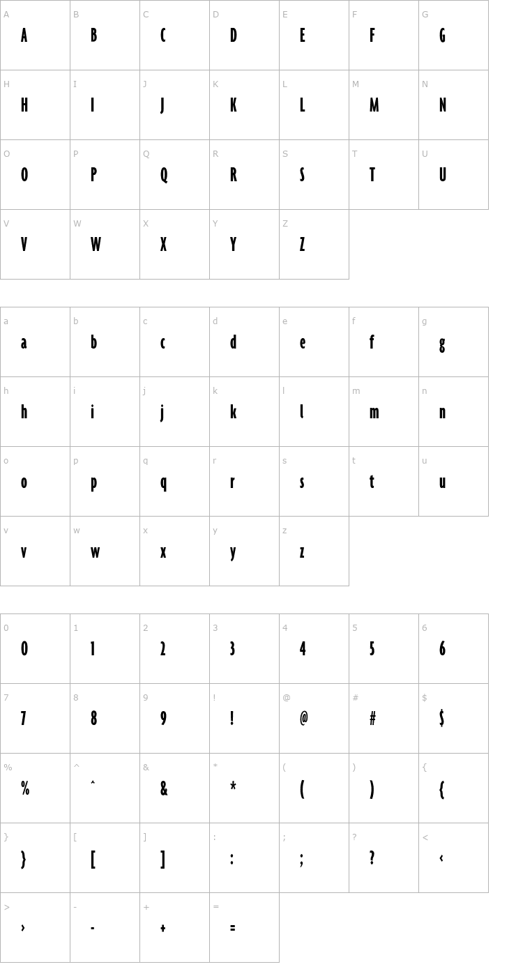 Character Map Agenda-BoldUltraCondensed Font