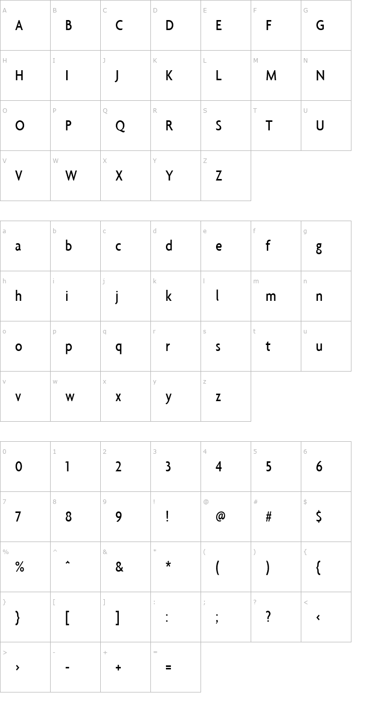 Character Map Agenda-MediumCondensed Font