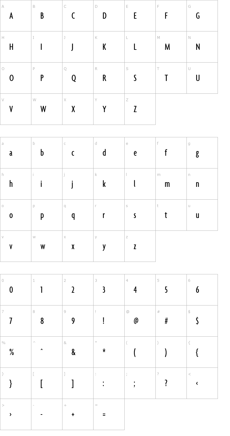 Character Map Agenda-MediumExtraCondensed Font