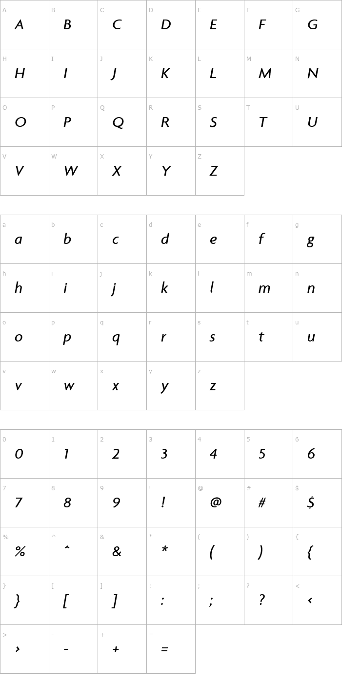 Character Map Agenda-MediumItalic Font