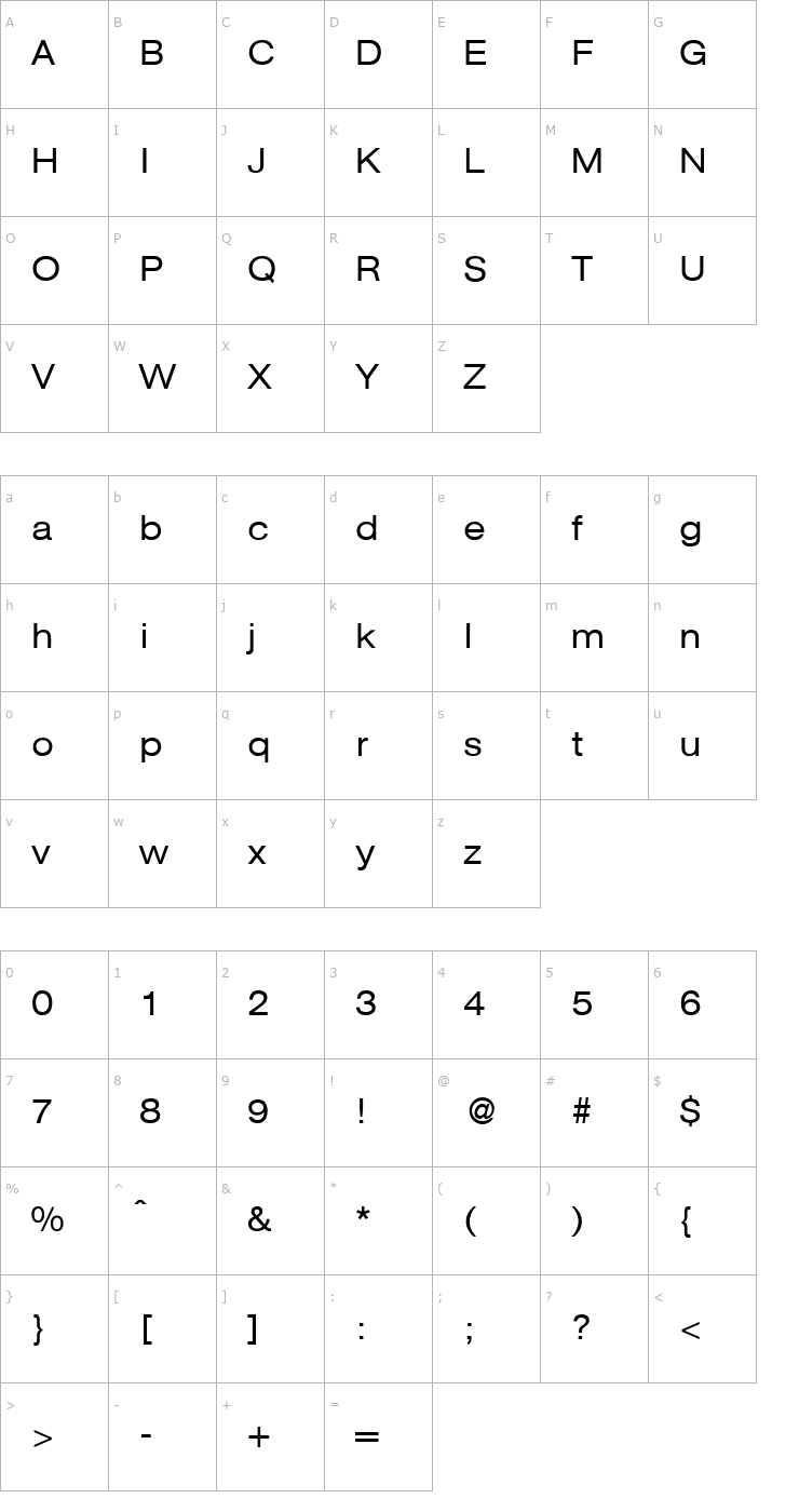 Character Map AgentExtDB Normal Font