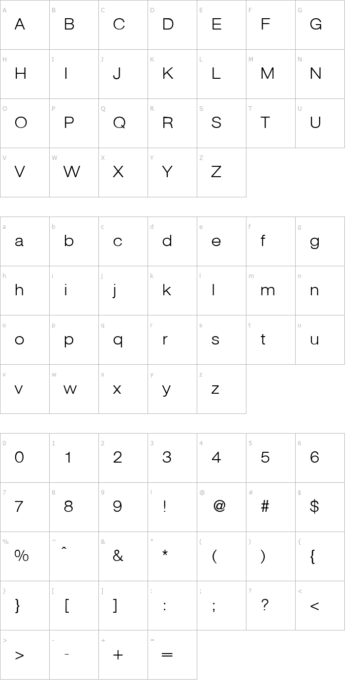 Character Map AgentExtLgtDB Normal Font