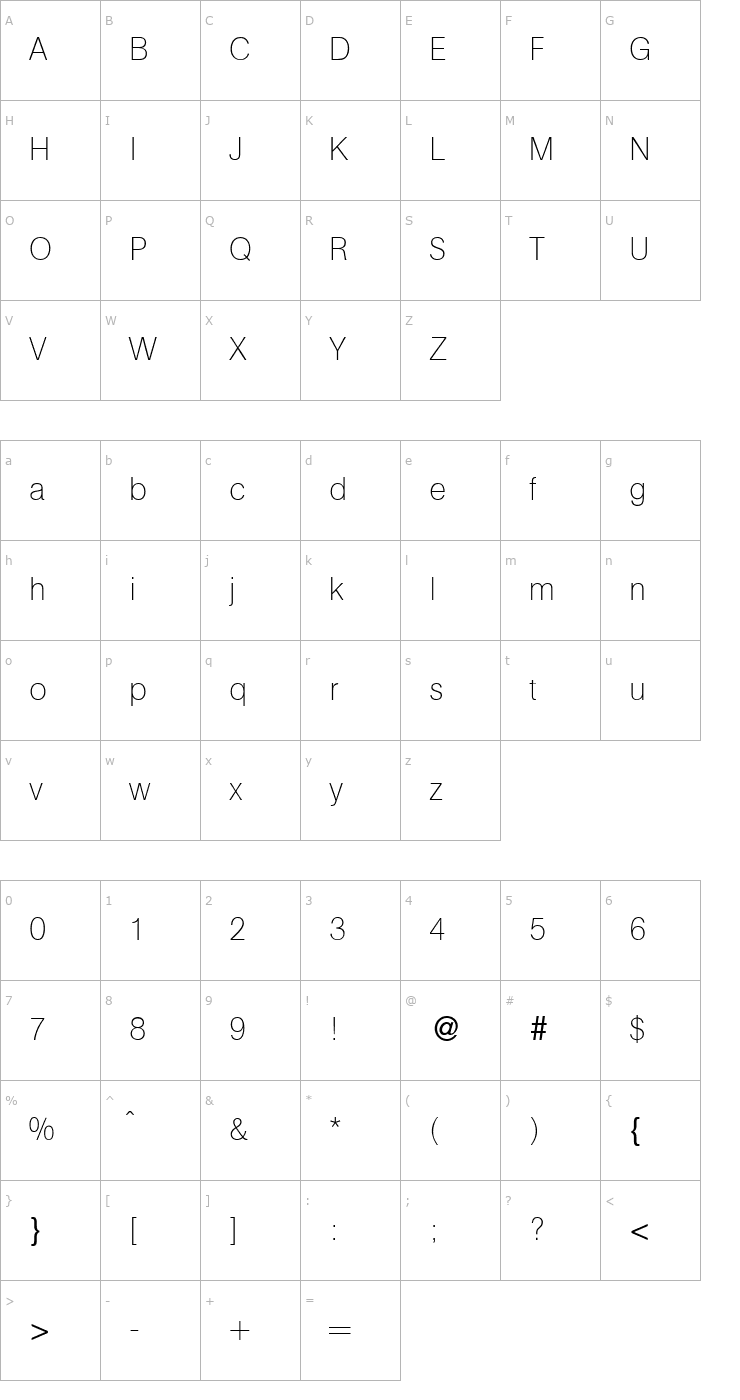 Character Map AgentLightDB Normal Font