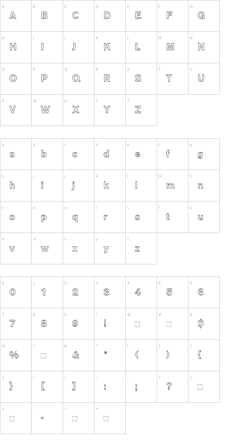 Character Map AGOldFaceOutline-Bold Font