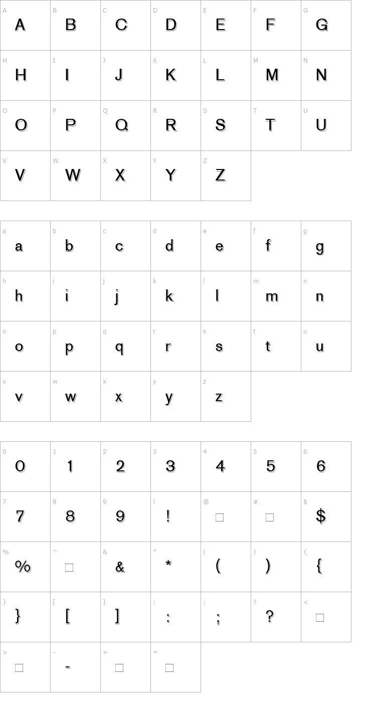 Character Map AGOldFaceShaded Font