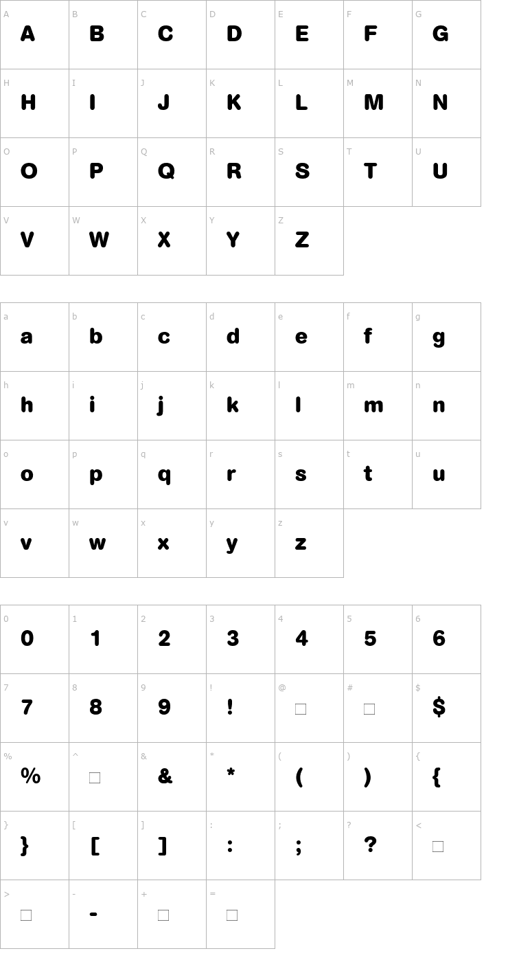 Character Map AGRoundedBold-Book Font