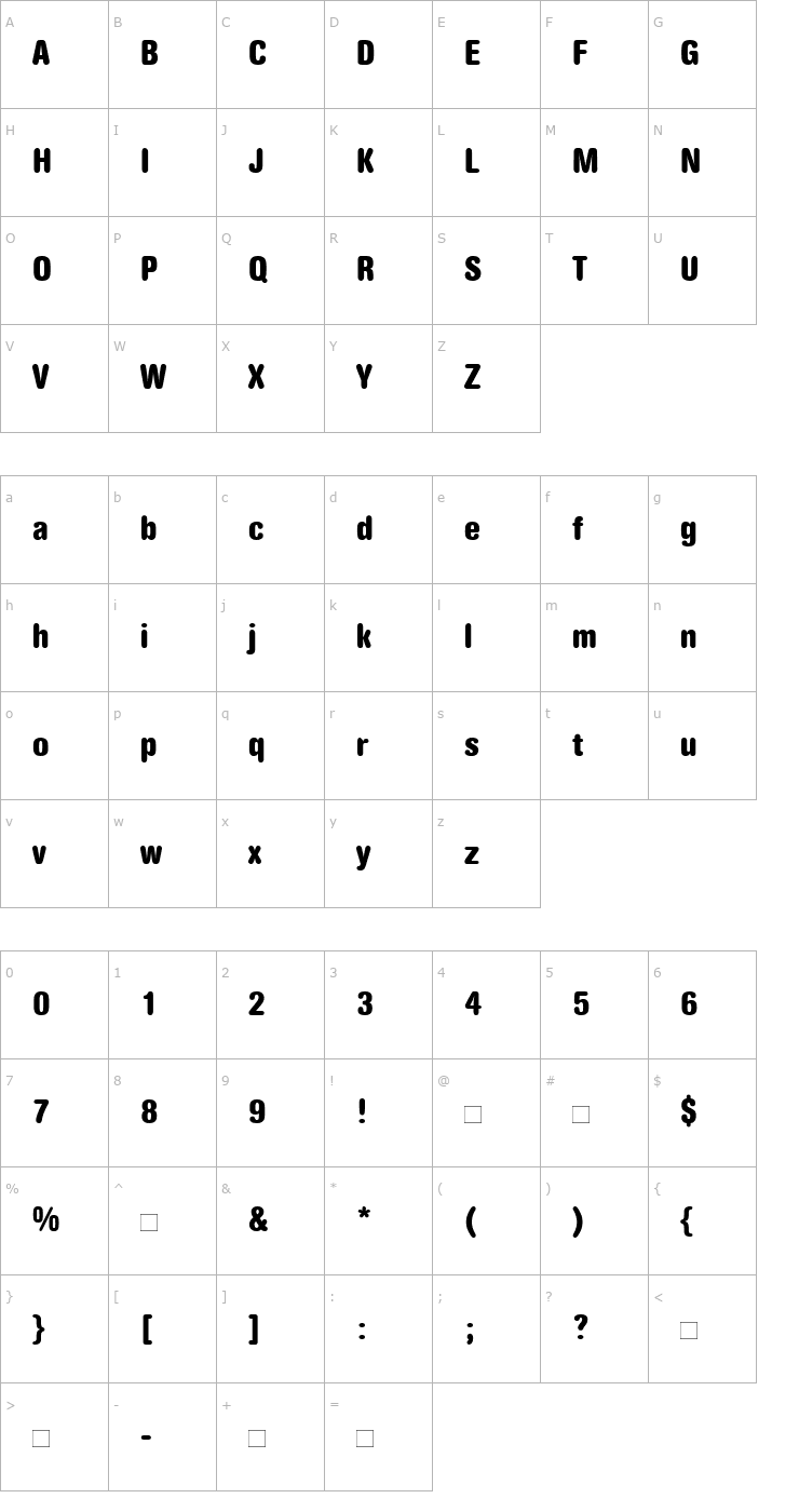 Character Map AGRoundedBold-CondensedBook Font