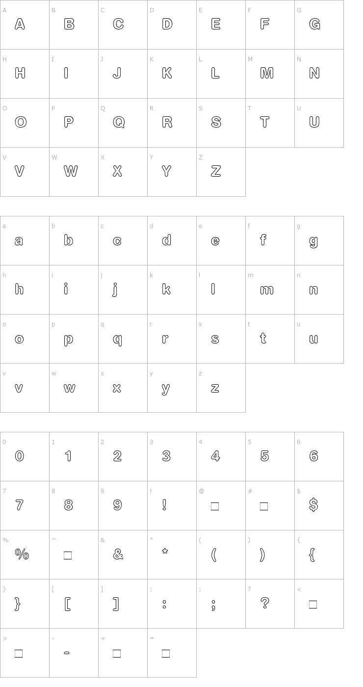 Character Map AGRoundedBoldOutline-Book Font