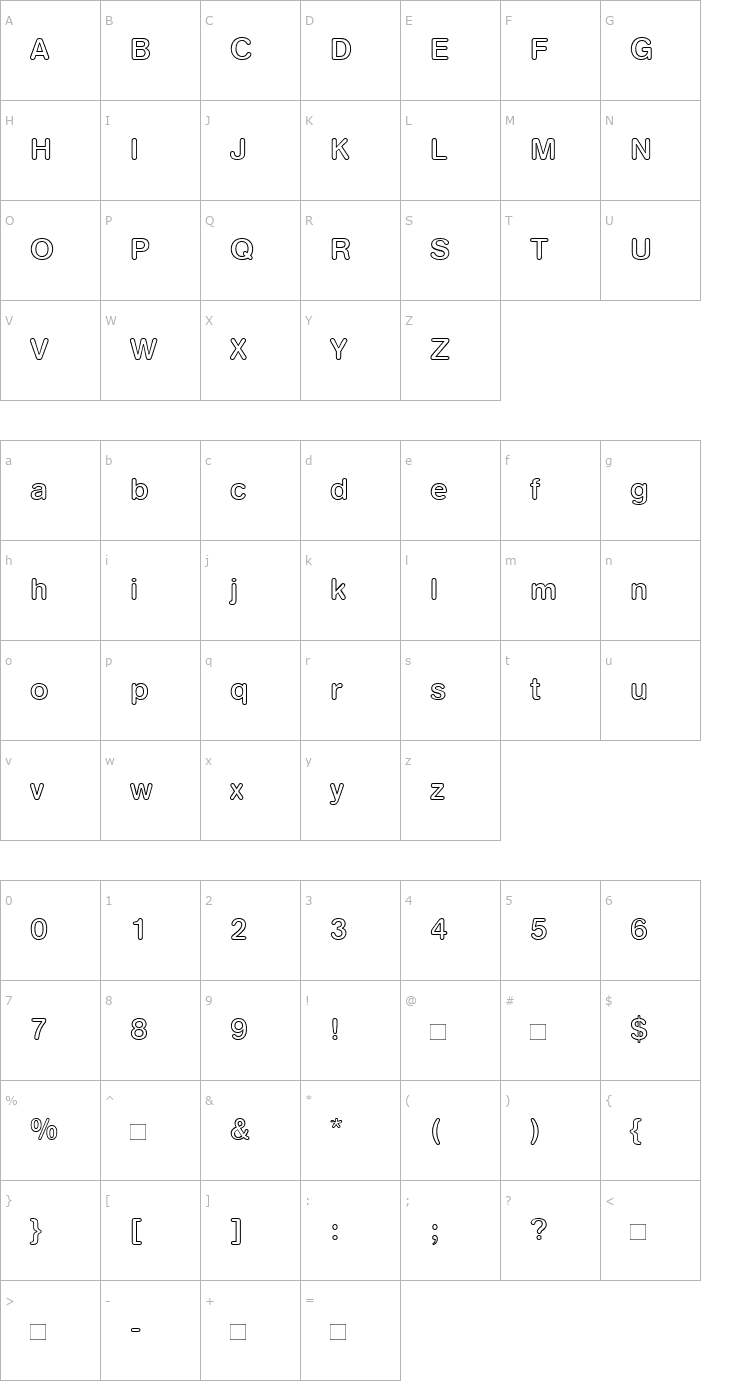 Character Map AGRoundedMediumOutline-Book Font