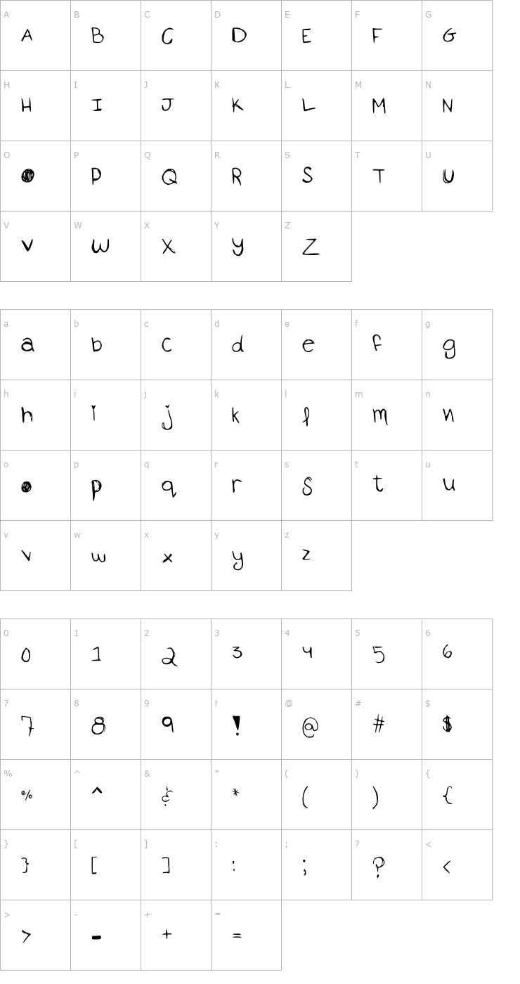 Character Map Ah the monster is comming Font