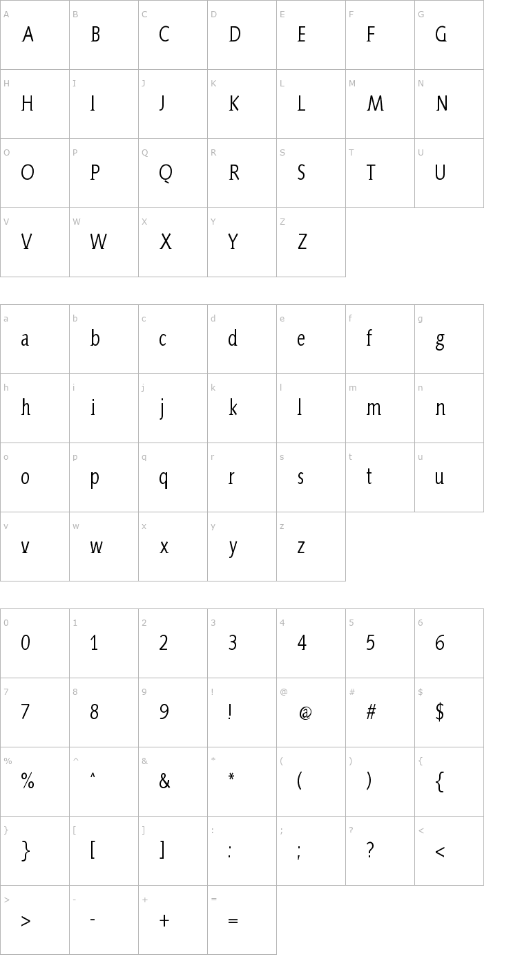 Character Map AidaSerifa-Condensed Font