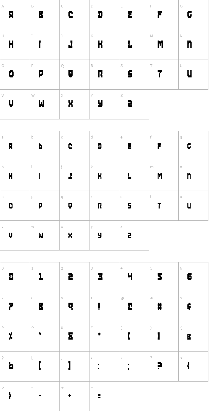 Character Map Airacobra Condensed Font