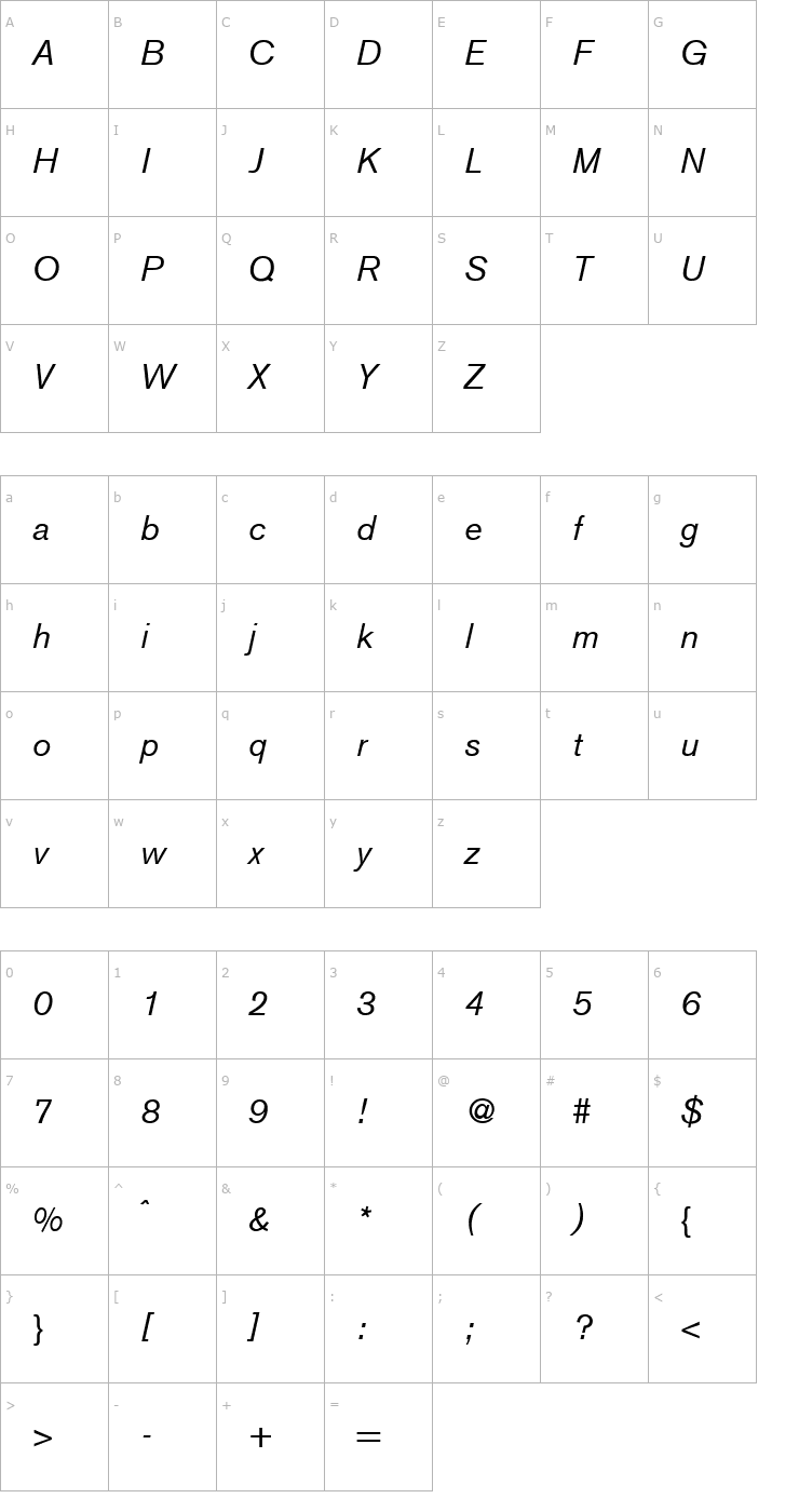 Character Map Akzent-RegularItalic Font