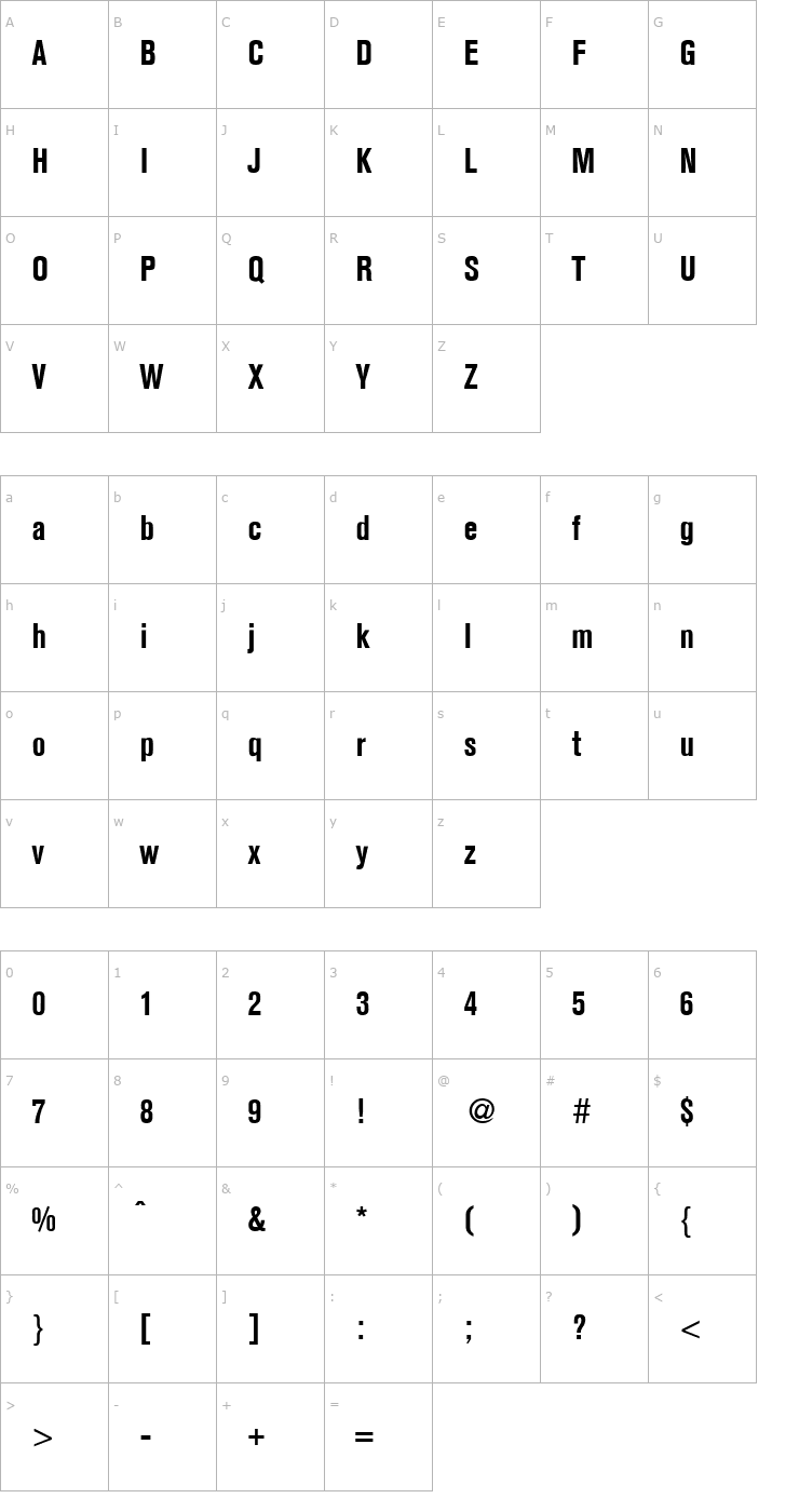 Character Map AkzentCond-Bold Font