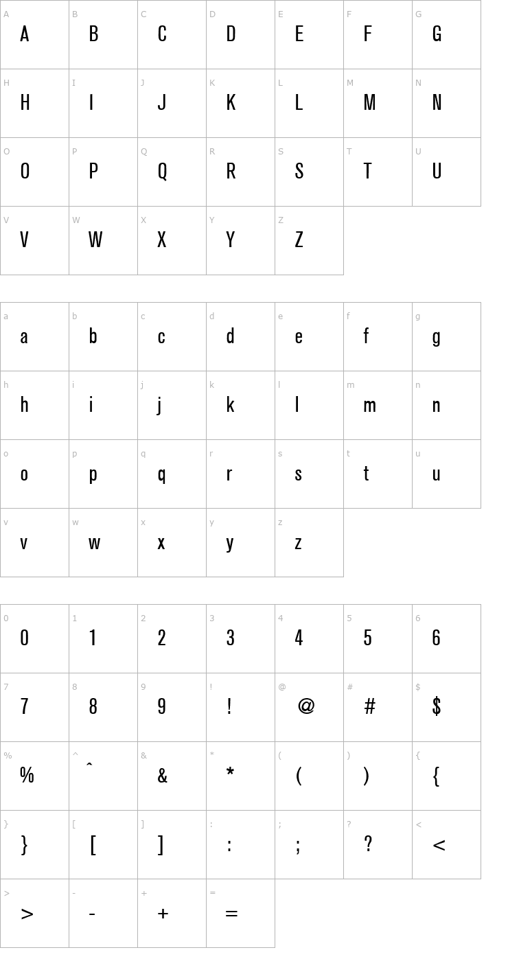 Character Map AkzentCond-Regular Font